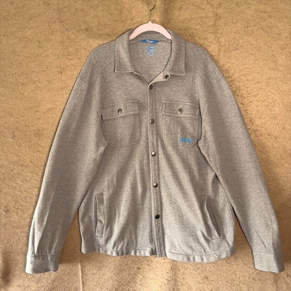 AT&T Shirt‎ Jacket Mens Sz L Gray Snap Front Long Sleeve Work Uniform Logo